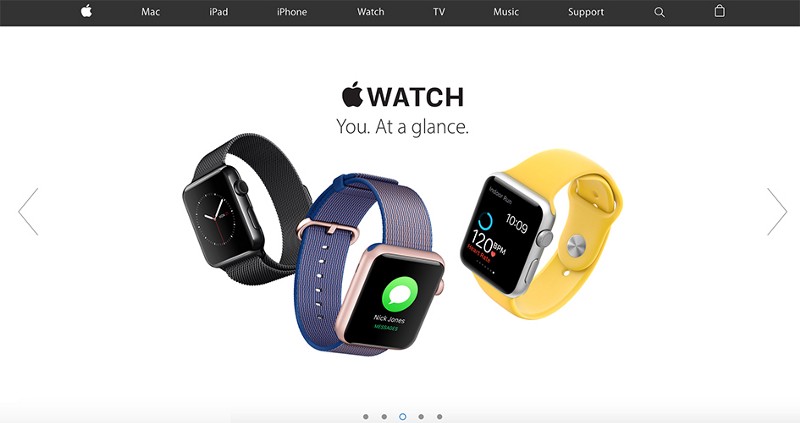 Do. Apple’s homepage provides visible and easily reconginizable next / previous controls